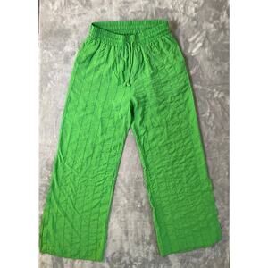 Bright Kelly green Jason Wu wide leg drawstring pants eyelet embroidery resort